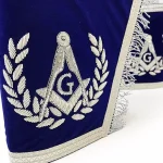 Master Mason Blue Lodge Cuff - Dark Blue Velvet Silver Hand Embroidery Fringe