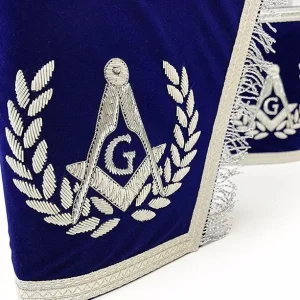 Master Mason Blue Lodge Cuff - Dark Blue & Silver Hand Embroidery with Fringe