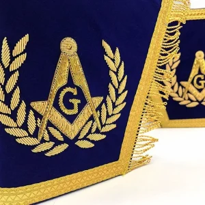 Master Mason Blue Lodge Cuff - Dark Blue & Gold Square & Compass G with Fringe