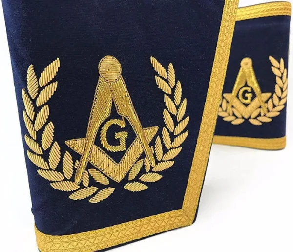 Master Mason Blue Lodge Cuff - Navy Blue Hand Embroidered Square & Compass G