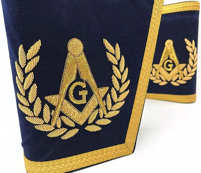 Master Mason Blue Lodge Cuff – Navy Blue Hand Embroidered Square & Compass G