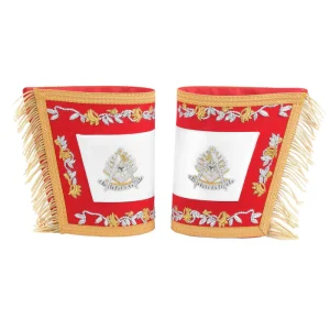 Past Master Blue Lodge California Regulation Cuff - Red Hand Embroidery with Gold Fringe