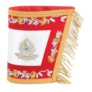 Past Master Blue Lodge California Regulation Cuff - Red Hand Embroidery with Gold Fringe Front