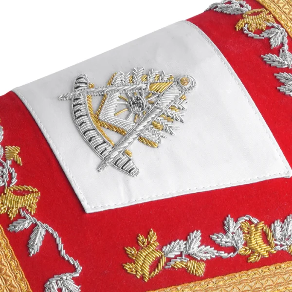 Past Master Blue Lodge California Regulation Cuff - Red Hand Embroidery with Gold Fringe Patch