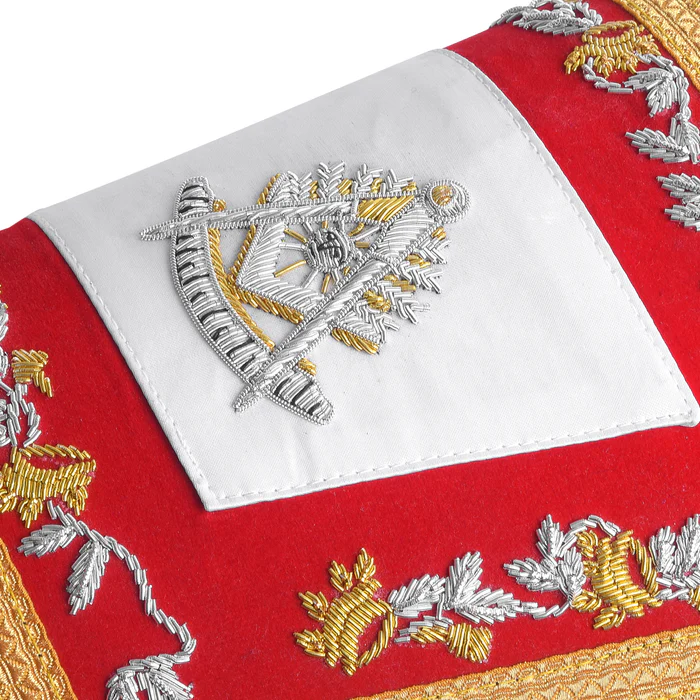 Past Master Blue Lodge California Regulation Cuff – Red Hand Embroidery with Gold Fringe Patch