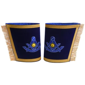 Past Master Blue Lodge California Regulation Cuff - Blue Hand Embroidery with Gold Fringe