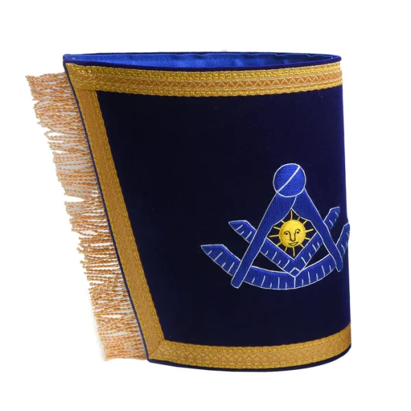 Past Master Blue Lodge California Regulation Cuff - Blue Hand Embroidery with Gold Fringe Front