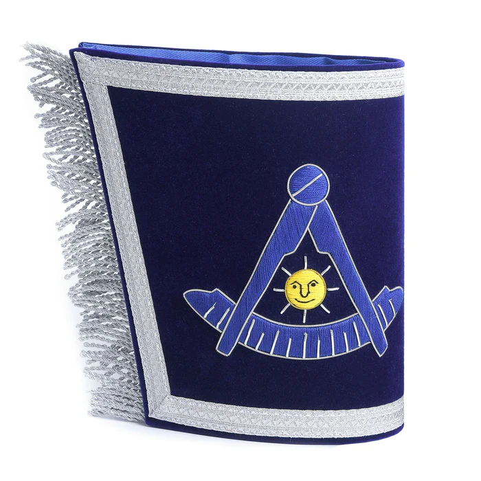 Past Master Blue Lodge California Regulation Cuff – Blue Hand Embroidery with Fringe Front