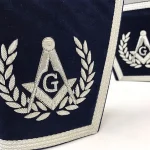 Master Mason Blue Lodge Cuffs Navy Blue - Silver Hand Embroidered Square Compass G