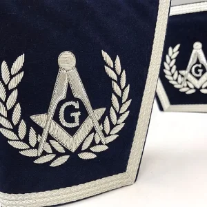 Master Mason Blue Lodge Cuff - Navy Blue & Silver Hand Embroidery Square & Compass