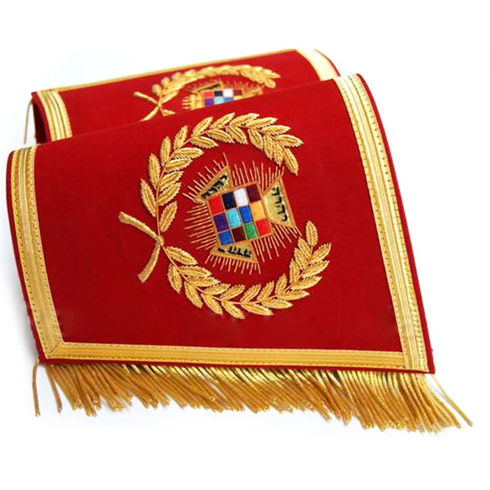 Past High Priest Royal Arch Chapter Cuff – Red Hand Embroidered with Fringe