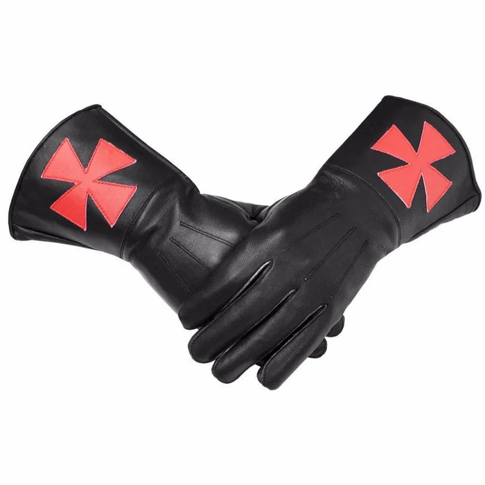 Knights Templar Commandery Gauntlet – Black Leather with Red Cross