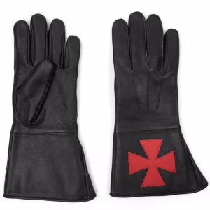 Knights Templar Commandery Gauntlet - Black Leather with Red Cross Front Back