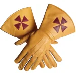 Knights Templar Gauntlet Gloves - Yellow Leather Red Maltese Cross
