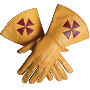 Knights Templar Commandery Gauntlet - Yellow Leather With Red Cross