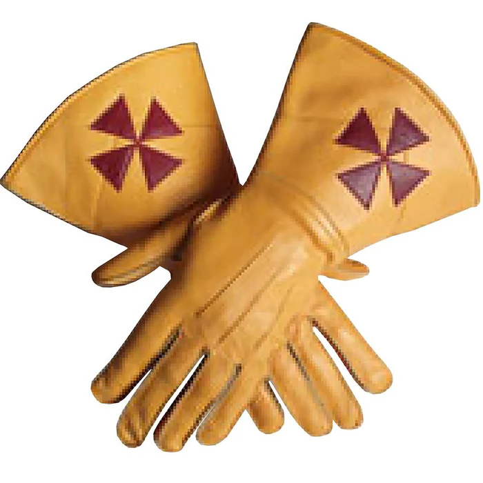 Knights Templar Commandery Gauntlet – Yellow Leather With Red Cross