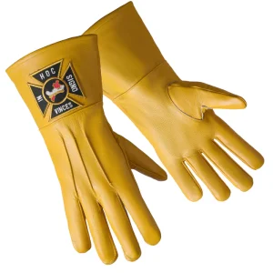 Knights Templar Commandery Gauntlet - Yellow Leather Front Back