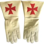 Knights Templar Commandery Gauntlet 2 Pairs - Buff Leather with Red Maltese Cross