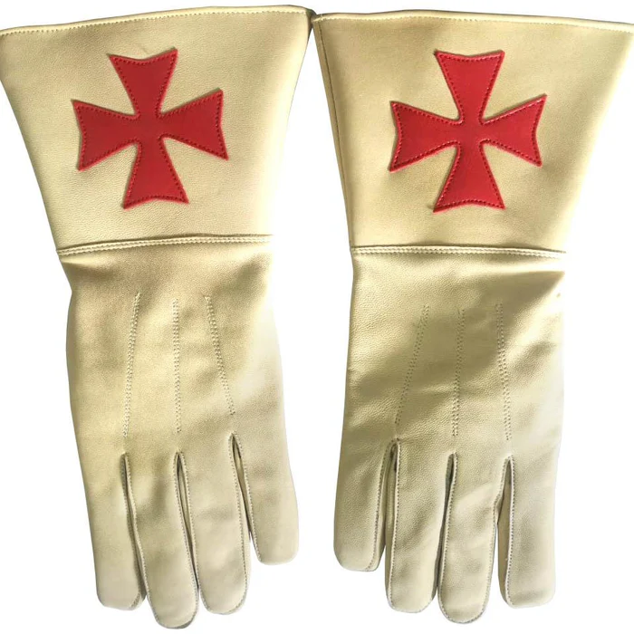 Knights Templar Commandery Gauntlet – Buff Leather with Red Maltese Cross