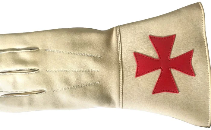 Knights Templar Commandery Gauntlet – Buff Leather with Red Maltese Cross Back