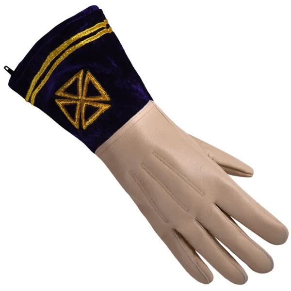 Past Grand Commander Knights Templar Commandery Gauntlet - Leather & Purple Velvet Back