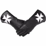 Order of Malta Black Leather Gauntlet Gloves - White Maltese Cross Cuff