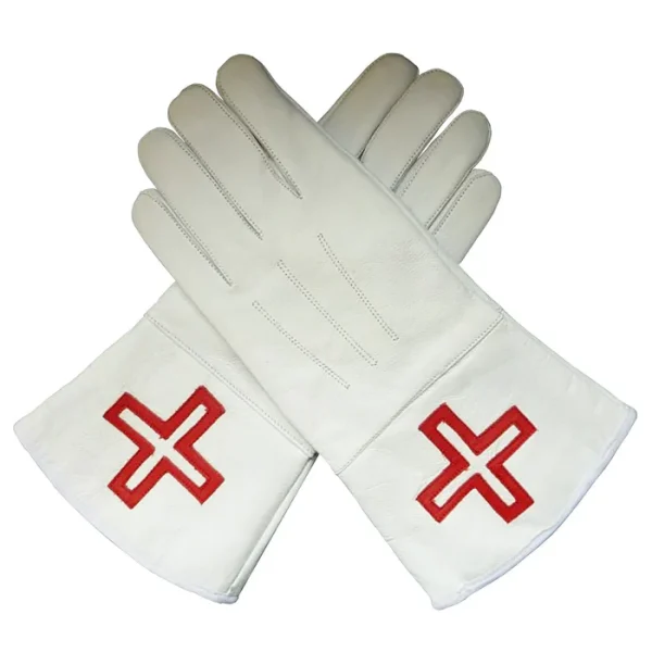 St. Thomas of Acon Gauntlets - White Leather with Red Cross