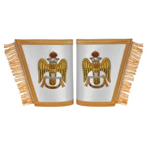 33rd Degree Scottish Rite Cuff - White Silk with Hand Embroidery Gold Bullion