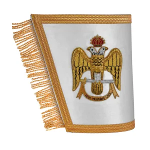 33rd Degree Scottish Rite Cuff - White Silk with Hand Embroidery Gold Bullion Single