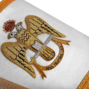 33rd Degree Scottish Rite Cuff - White Silk with Hand Embroidery Gold Bullion Patch