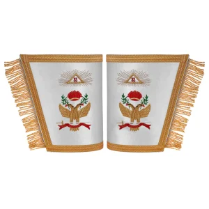 33rd Degree Scottish Rite Cuff - White Silk with Machine Embroidery Bullion