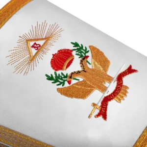33rd Degree Scottish Rite Cuff - White Silk with Machine Embroidery Bullion - Image 3
