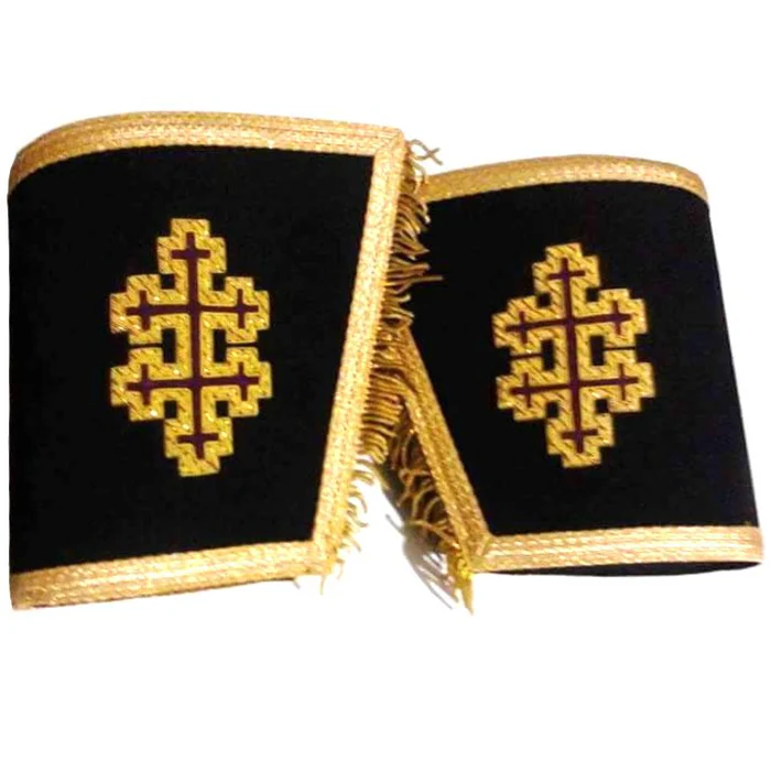 33rd Degree Scottish Rite Cuff – Black with Cross Bullion Embroidery and Fringe