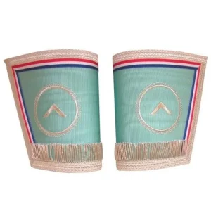 Worshipful Master Emulation Rite French Regulation Cuff - Sky Blue Hand Embroidered with Fringe