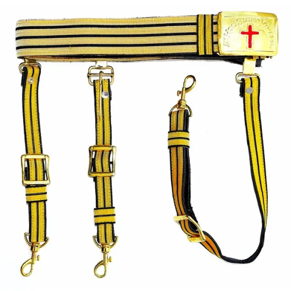 Past Commander Knights Templar Regalia Belt - Black & Gold Lace