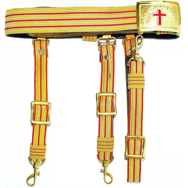 Past Commander Knights Templar Regalia Belt - Red & Gold Lace