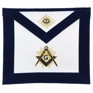 Master Mason Blue Lodge Apron - Navy Velvet With Gold Hand Embroidery