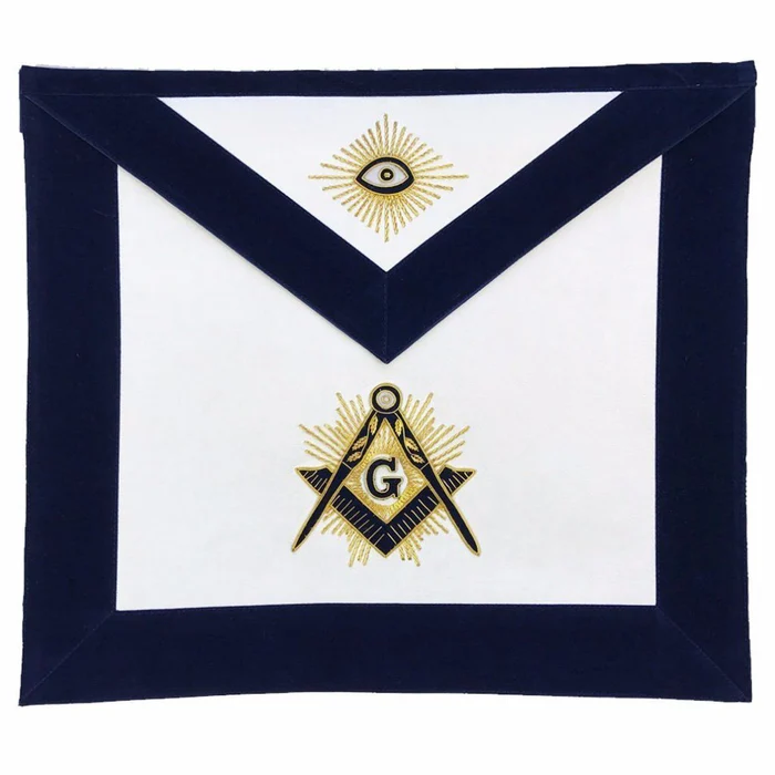 Master Mason Blue Lodge Apron – Navy Velvet With Gold Hand Embroidery