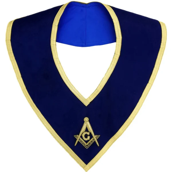 Master Mason Blue Lodge Collar - Dark Blue Velvet with Silver Braid Borders