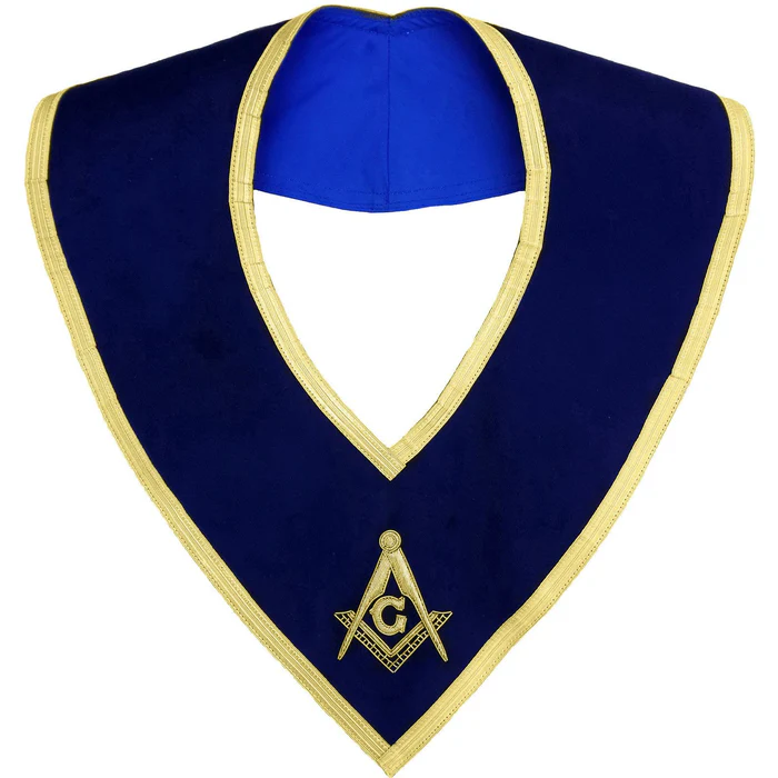 Master Mason Blue Lodge Collar – Dark Blue Velvet with Silver Braid Borders