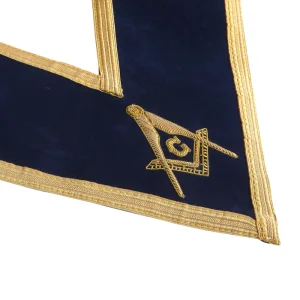 Master Mason Blue Lodge Collar - Dark Blue Velvet with Gold Braid Borders