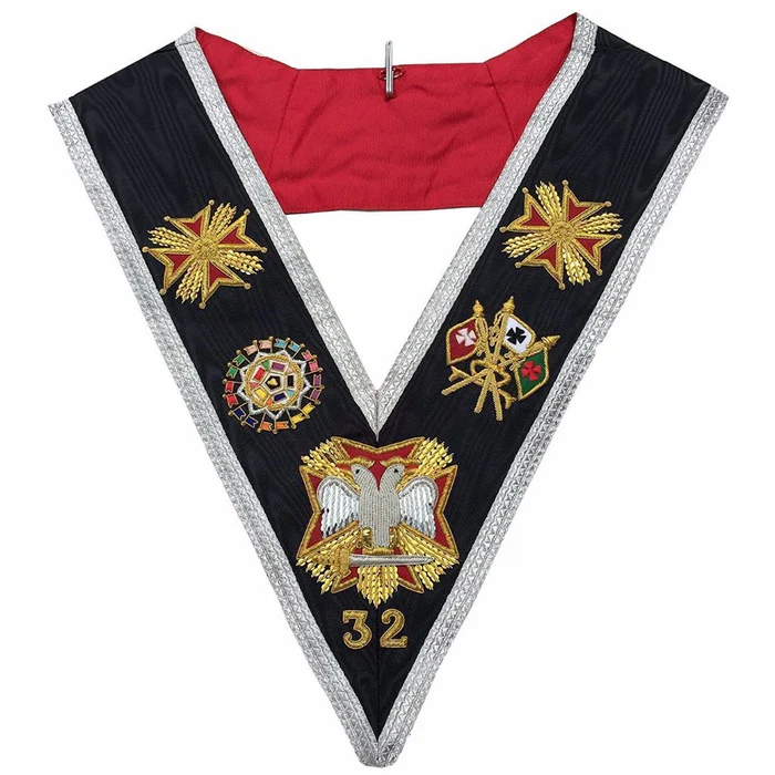 32nd Degree Scottish Rite Collar – Black Moire Silver Braid