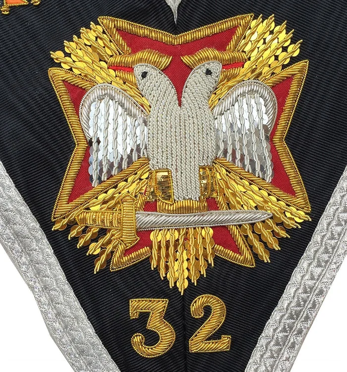 32nd Degree Scottish Rite Collar – Black Moire Silver Braid