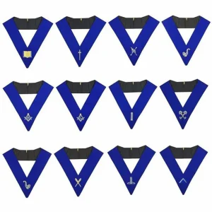 Officers Blue Lodge Officer Collar Set - Royal Blue Machine Embroidery