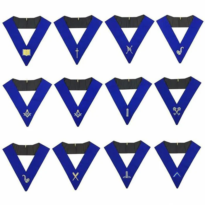 Officers Blue Lodge Officer Collar Set – Royal Blue Machine Embroidery