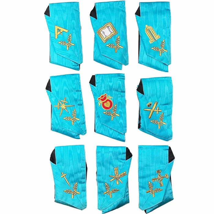 Officers Scottish Rite Officer Collar Set – Sky-Blue Moire Machine Embroidery