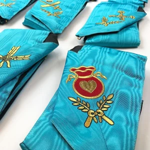 Officers Scottish Rite Officer Collar Set - Sky-Blue Moire Machine Embroidery