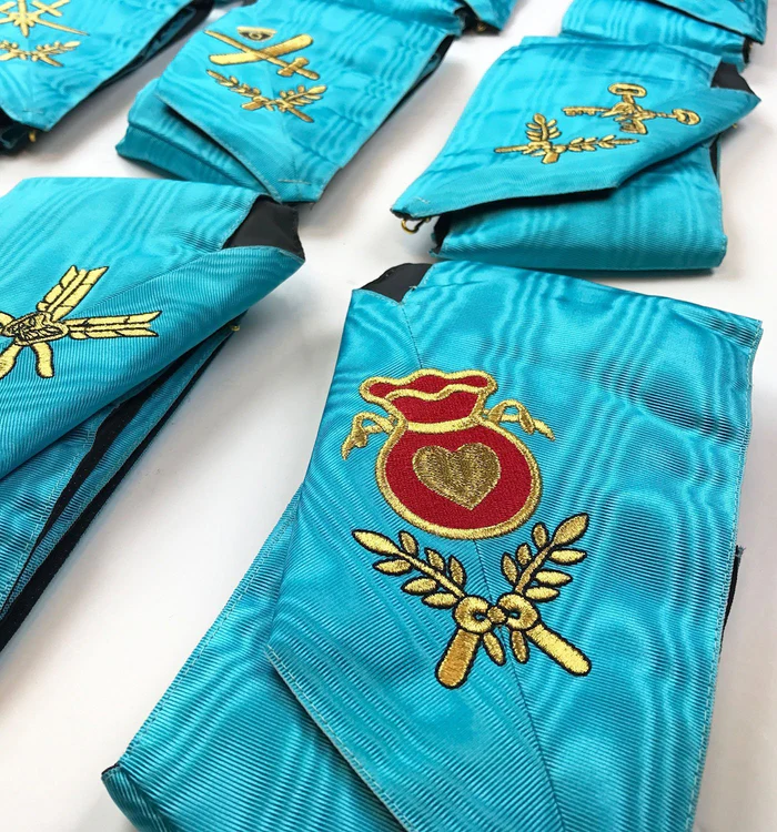 Officers Scottish Rite Officer Collar Set – Sky-Blue Moire Machine Embroidery