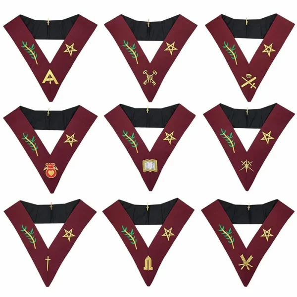 Officers Scottish Rite Officer Collar Set - Maroon Machine Embroidery