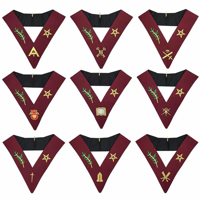 Officers Scottish Rite Officer Collar Set – Maroon Machine Embroidery